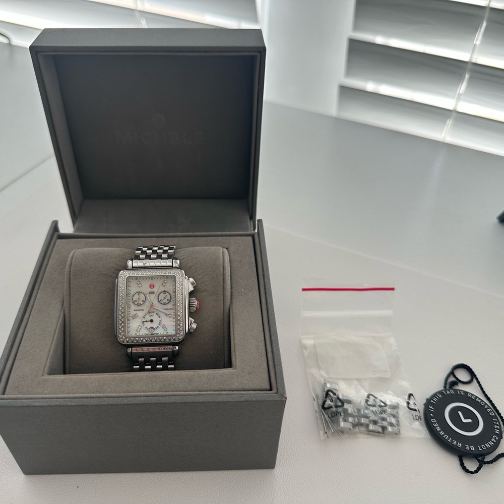 MICHELE Deco Stainless Diamond Watch